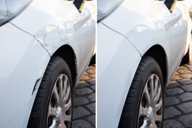 Car crash repair in workshop